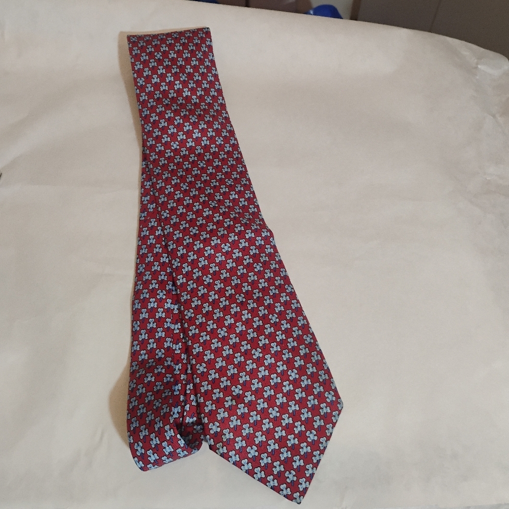 Hermes Paris Red/Blue Lucky Clover Silk Tie 5005 EA - Picture 5 of 10